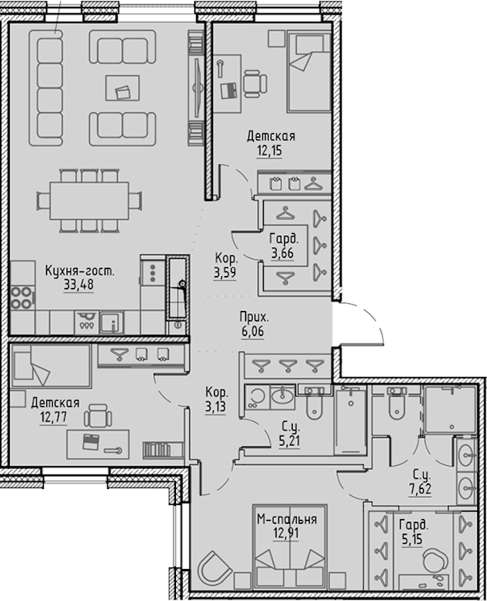 3-комнатная квартира 105.73 м², 4/10 эт., ЖК «LEGENDA Сампсониевский 32»